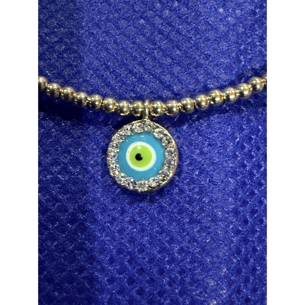 Gold Tone Beaded Evil Eye Pendant Necklace Womens 17 Inch Choker Luck Boho